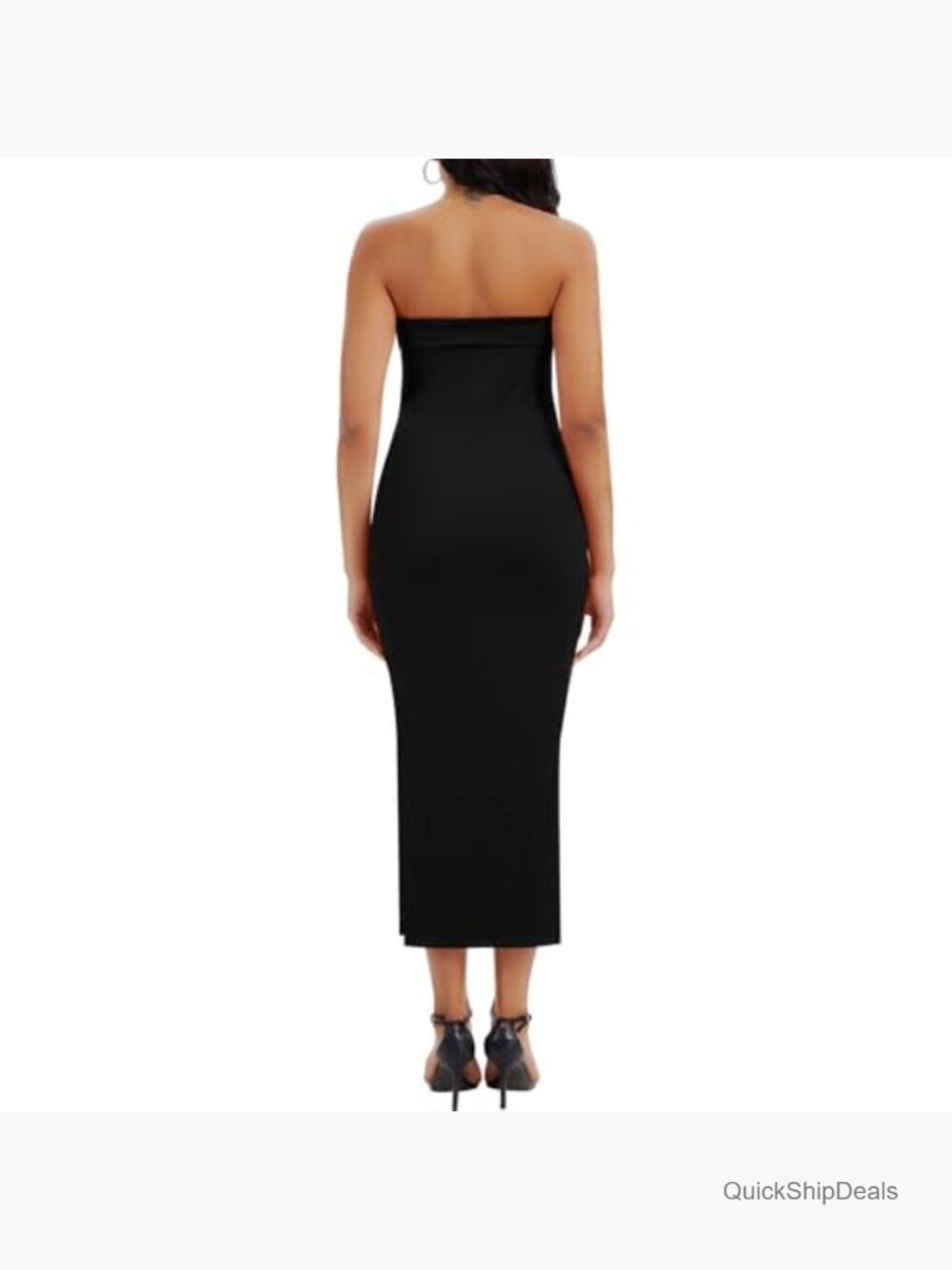Ribbed Knitted Fabric Maxi Bodycon Tube Dress Strapless Side Slit Formal Party - Picture 5 of 7
